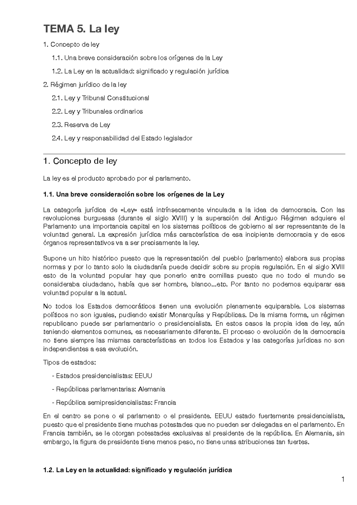 Tema 5 admin final - TEMA 5. La ley Concepto de ley Una breve ...