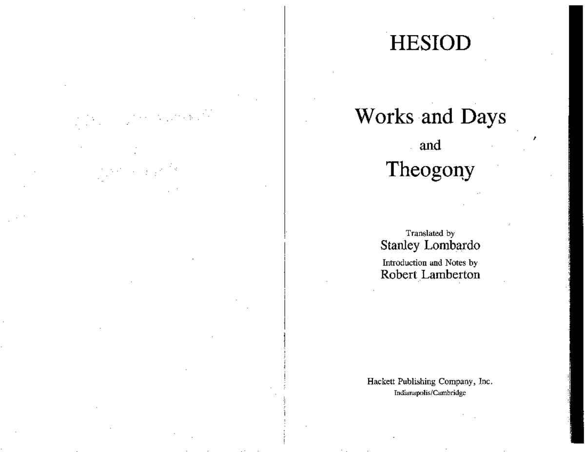 Hesiod Theogony Greek - Book required - HESIOD Works and Days and Theogony Translated Stanley ...