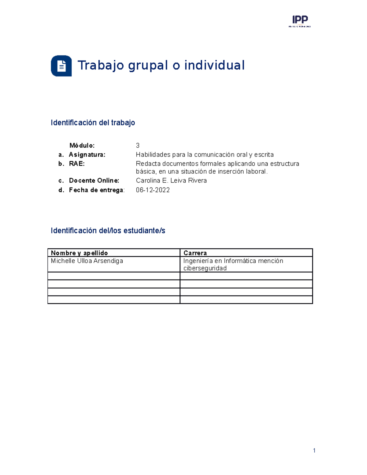 Michelle Ulloa T1 M3