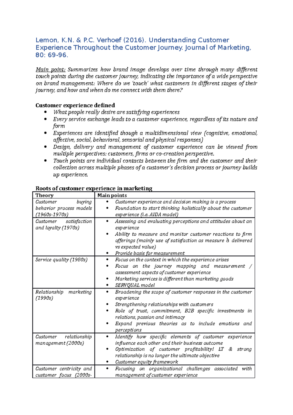 Lemon, K.N. & P.C. Verhoef (2016). Understanding Customer Experience