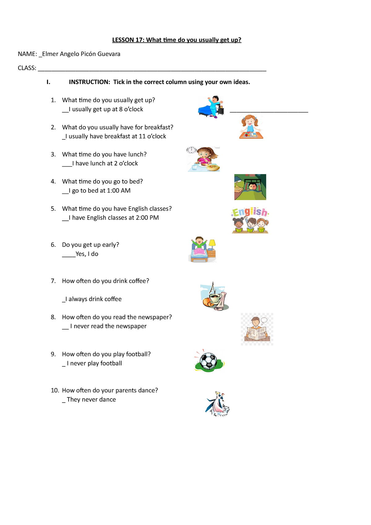 Lesson 17 What time do you usually get up - LESSON 17: What time do you ...