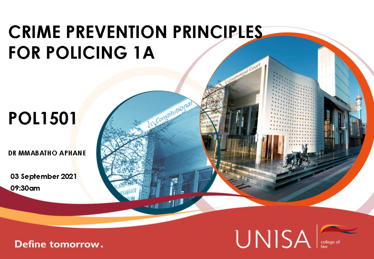 POL1501 Study UNIT 3 Community Policing - CRIME PREVENTION PRINCIPLES ...