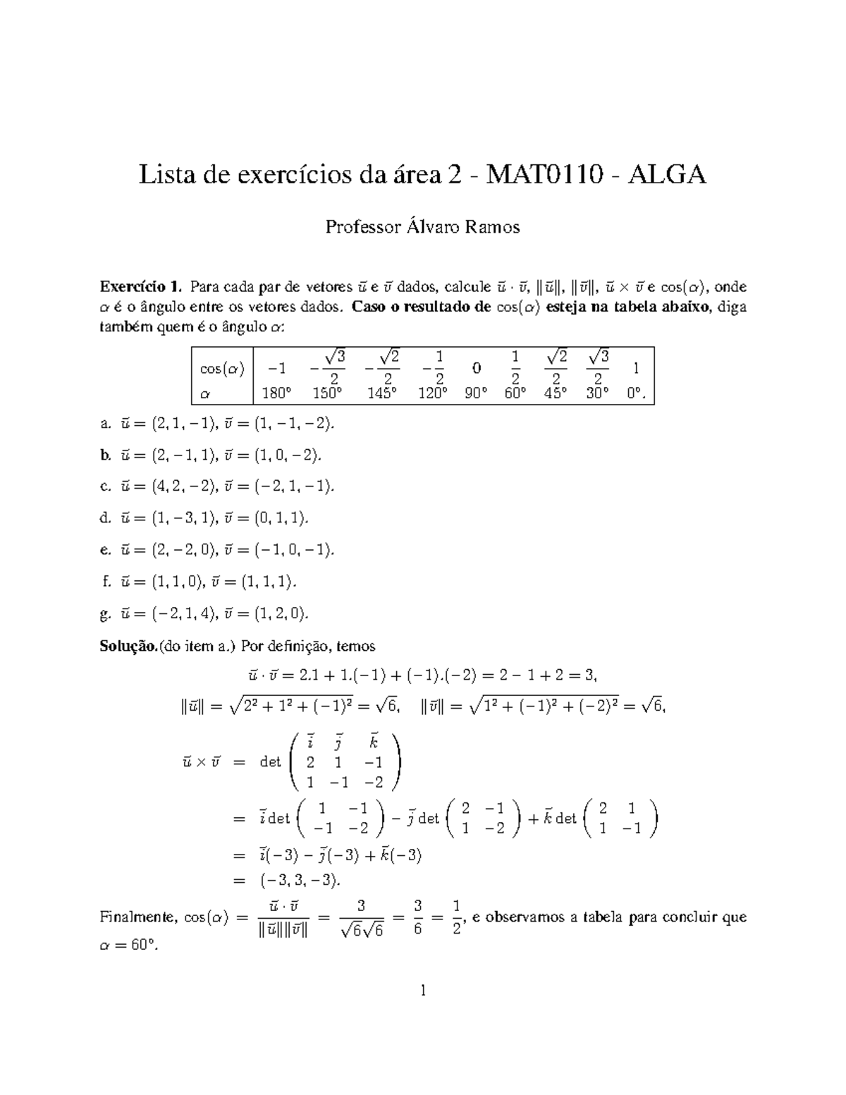 Exercícios Álgebra Linear Lista De Exerc´ıcios Da A´ Rea 2