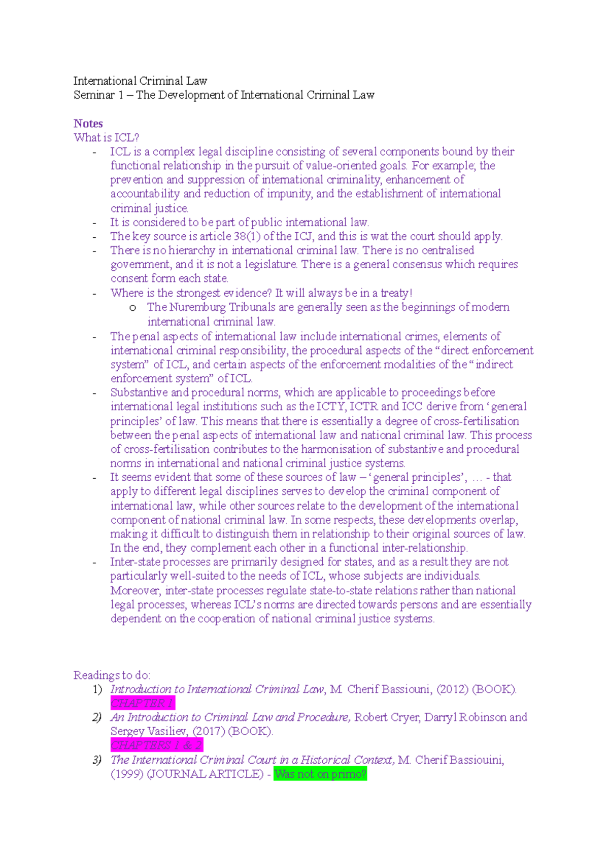 Seminar 1 ICL - International Criminal Law Seminar 1 – The Development ...
