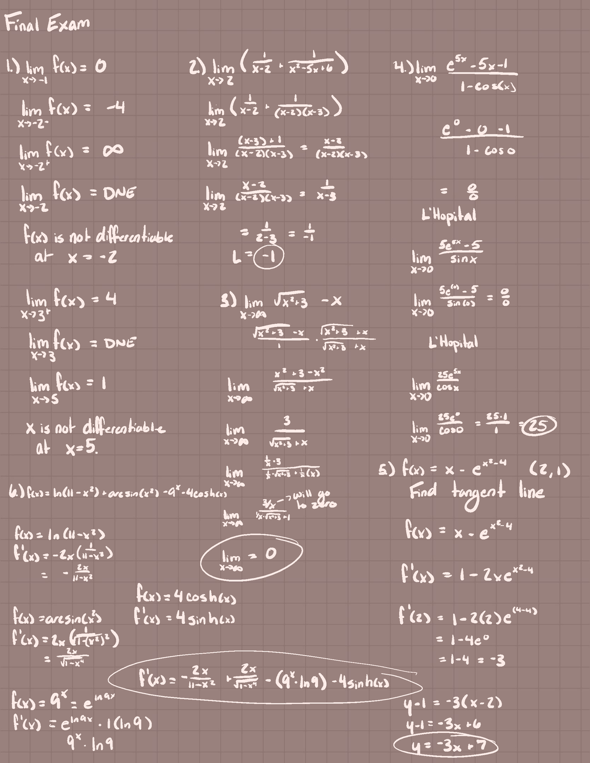 Calc Final Review - Final Exam 1.) limfcx)= 0 2.) Iim ( Ézt×z_s) 4 ...