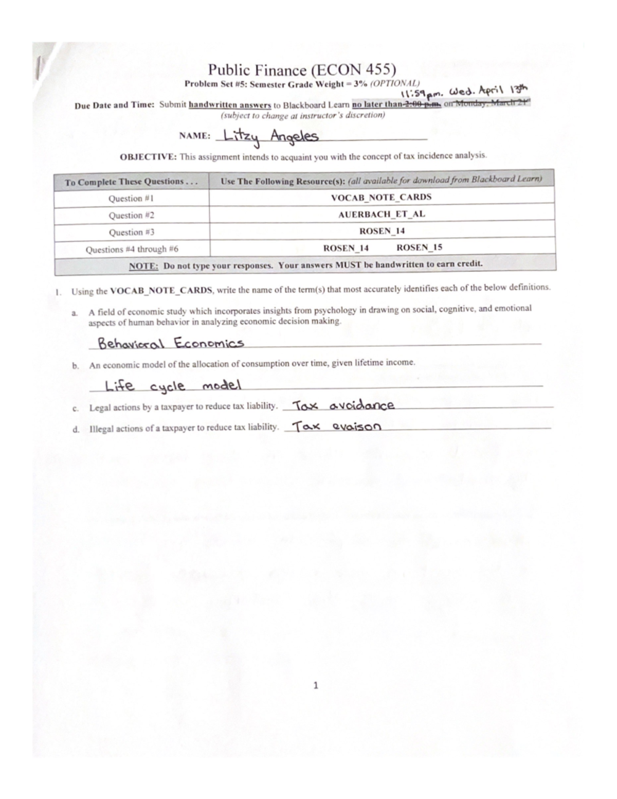 Problem Set 5(ECON 455) - ECON 455 - Studocu