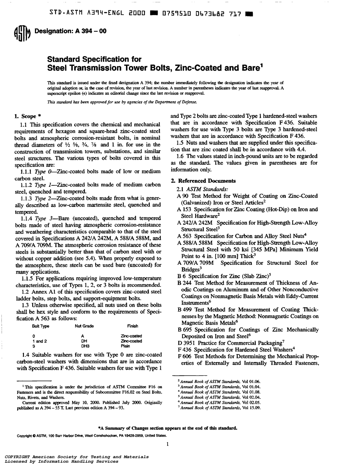 ASTM A394 - NORMAS ASTM - STD-ASTM H 3 7 4 - E N G L 2000 Zyxwv0 7 5 9 ...