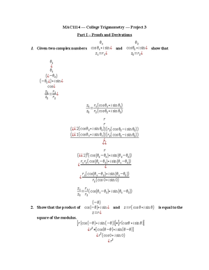 Project 1 trig - Project 1, College Trigonometry Mario Ronci Part 1 ...