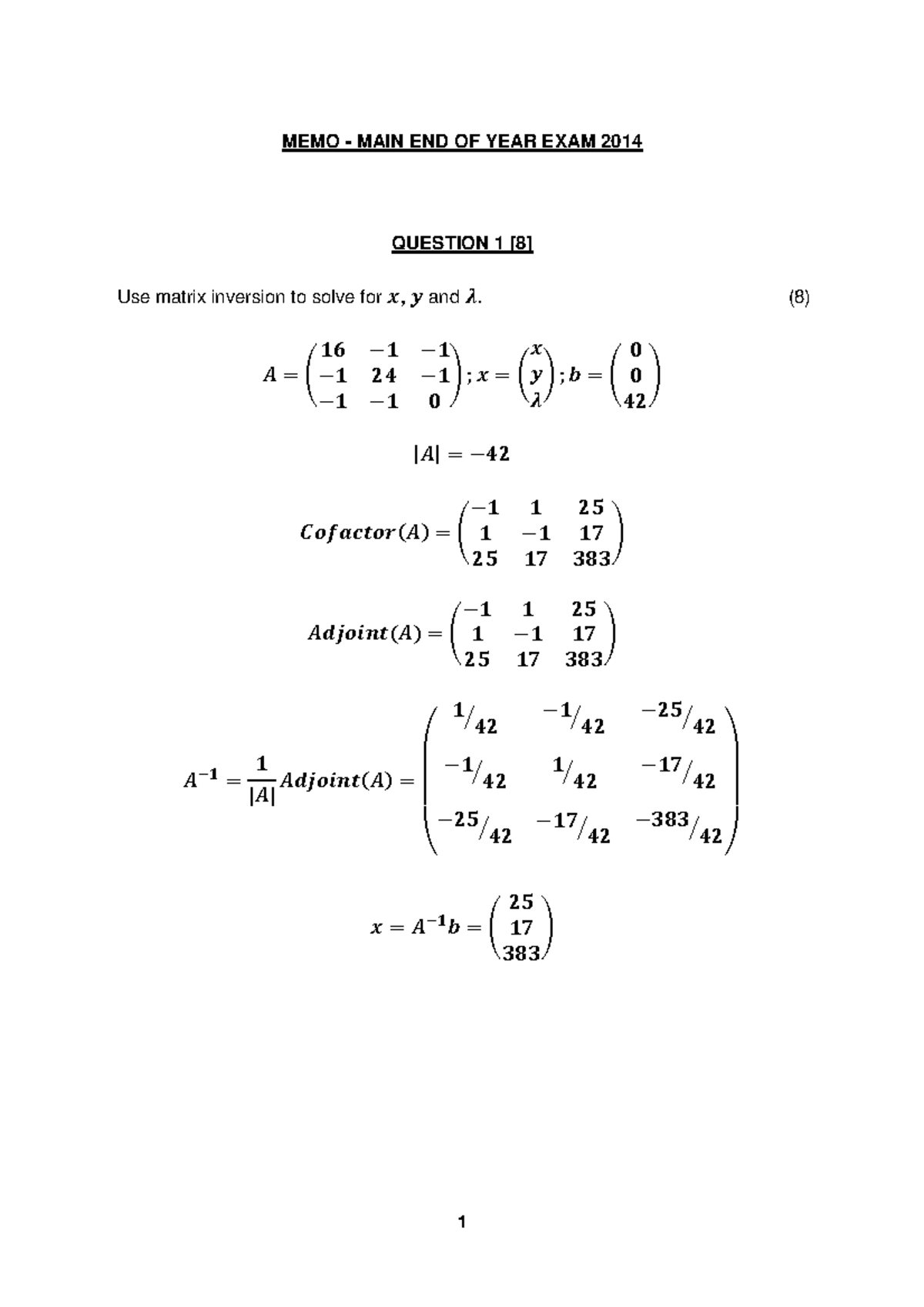 Midterm exam November, questions and answers - MEMO - MAIN END OF YEAR ...