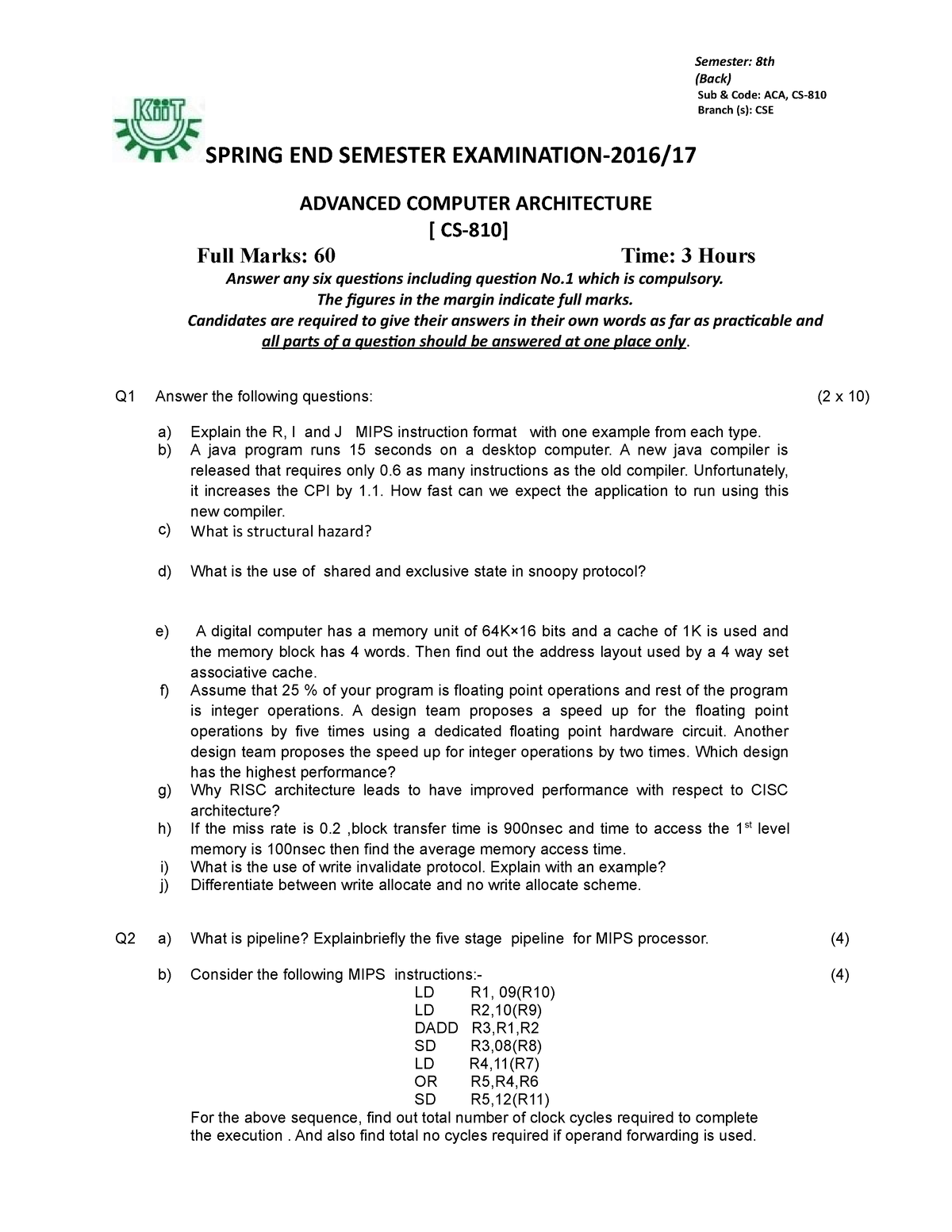 End Special B TECH 2017 - Question Papers - SPRING END SEMESTER ...