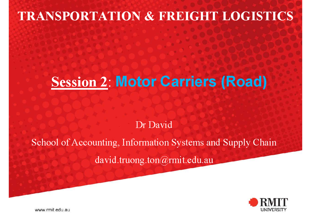 OMGT1062 Session 2 Motor Carriers S2 2023 TRANSPORTATION & FREIGHT
