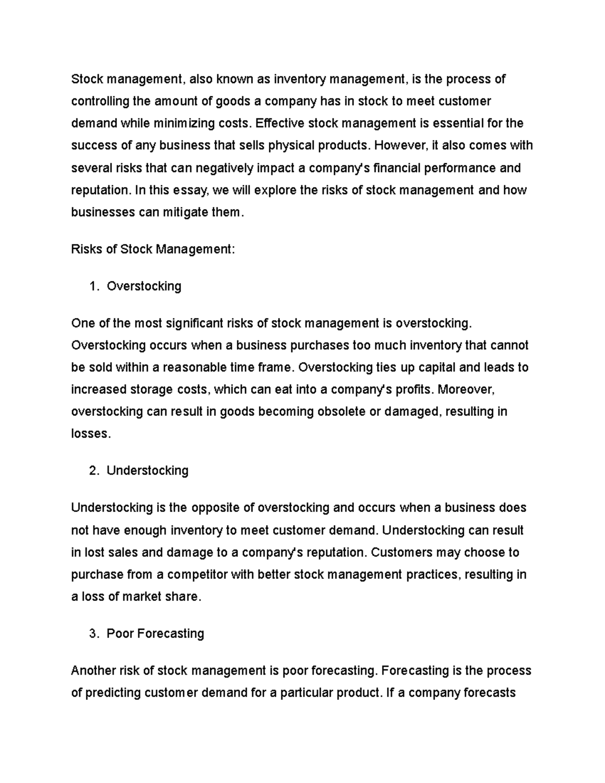Studoc-2 - Class notes - Stock management, also known as inventory ...
