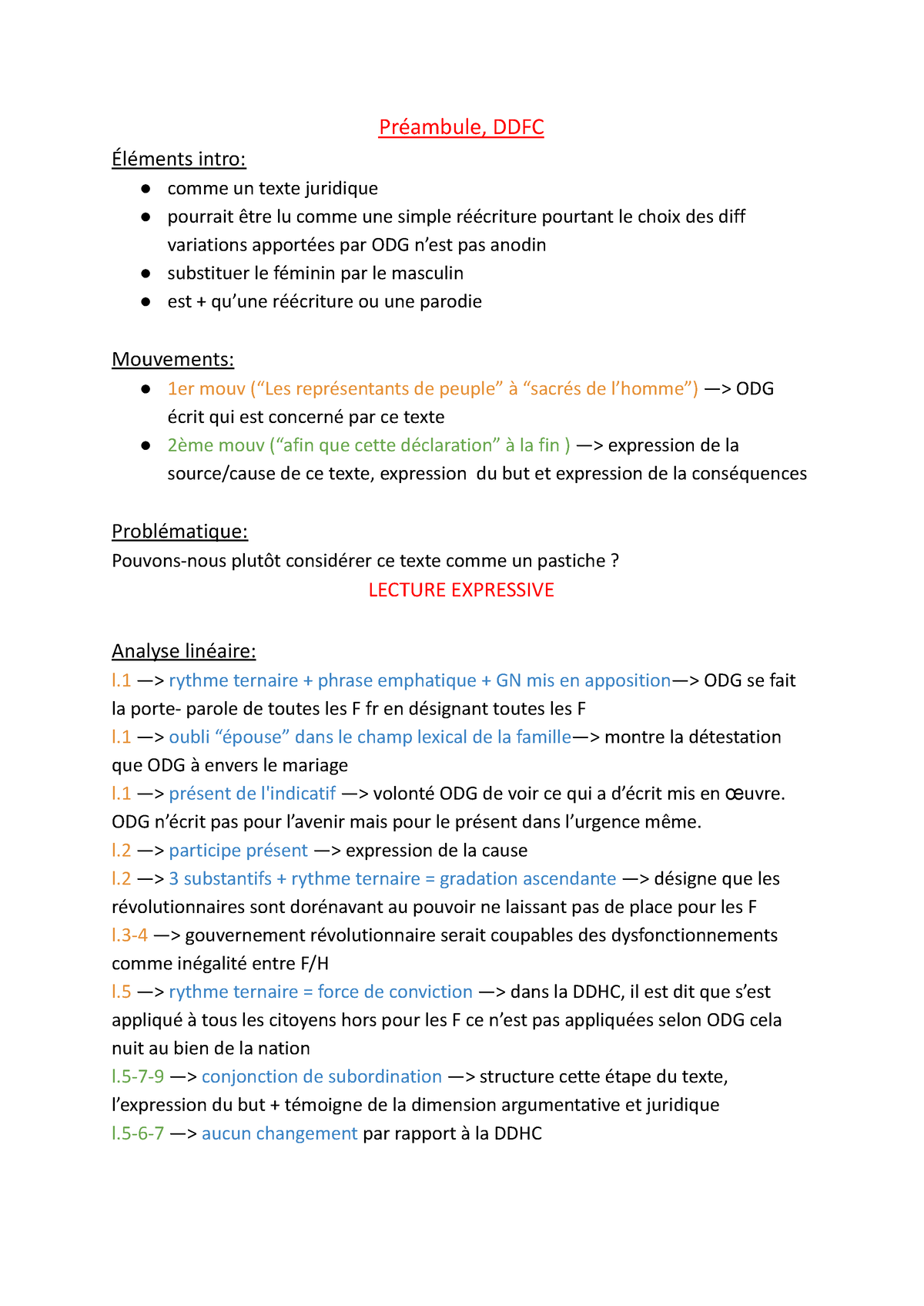 1- Préambule, DDFC - analyse linéaire - Préambule, DDFC Éléments intro ...