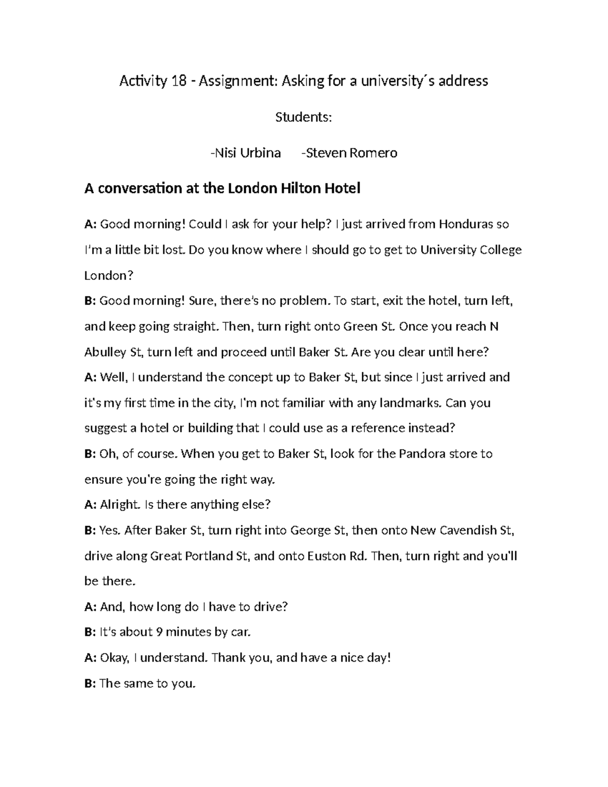 Activity 18 -Assignment- Asking for a university´s address - Activity ...