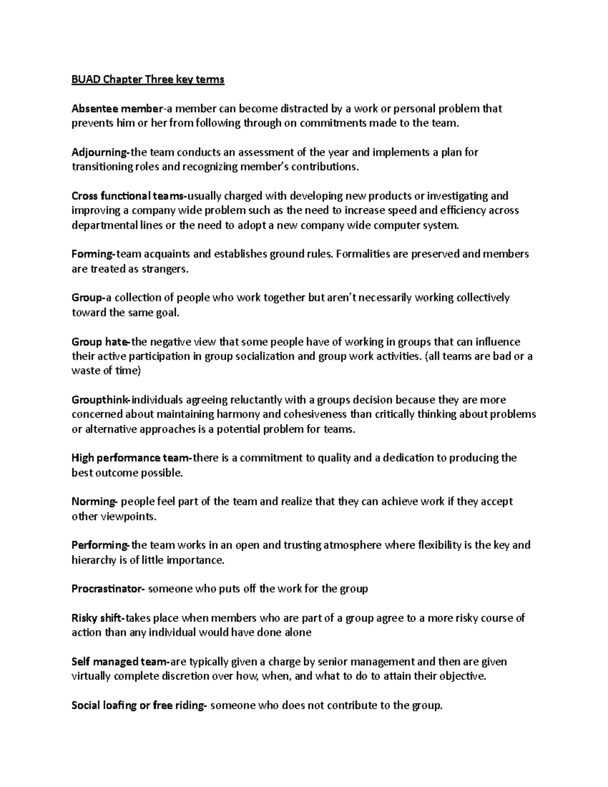 BUAD Chapter Three key terms BUAD Chapter Three key terms Absentee membera member can