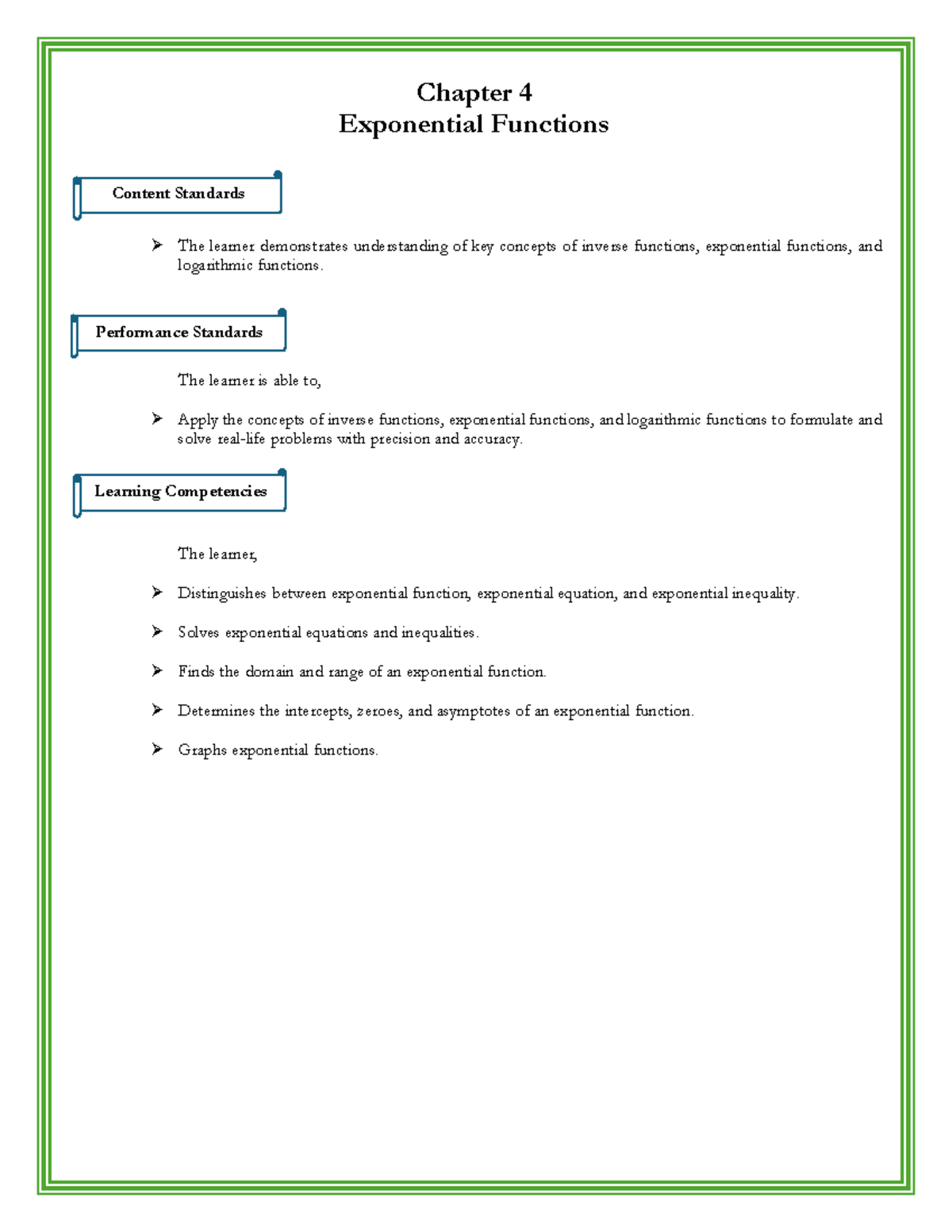 Exponential-Functions - Chapter 4 Exponential Functions The learner ...
