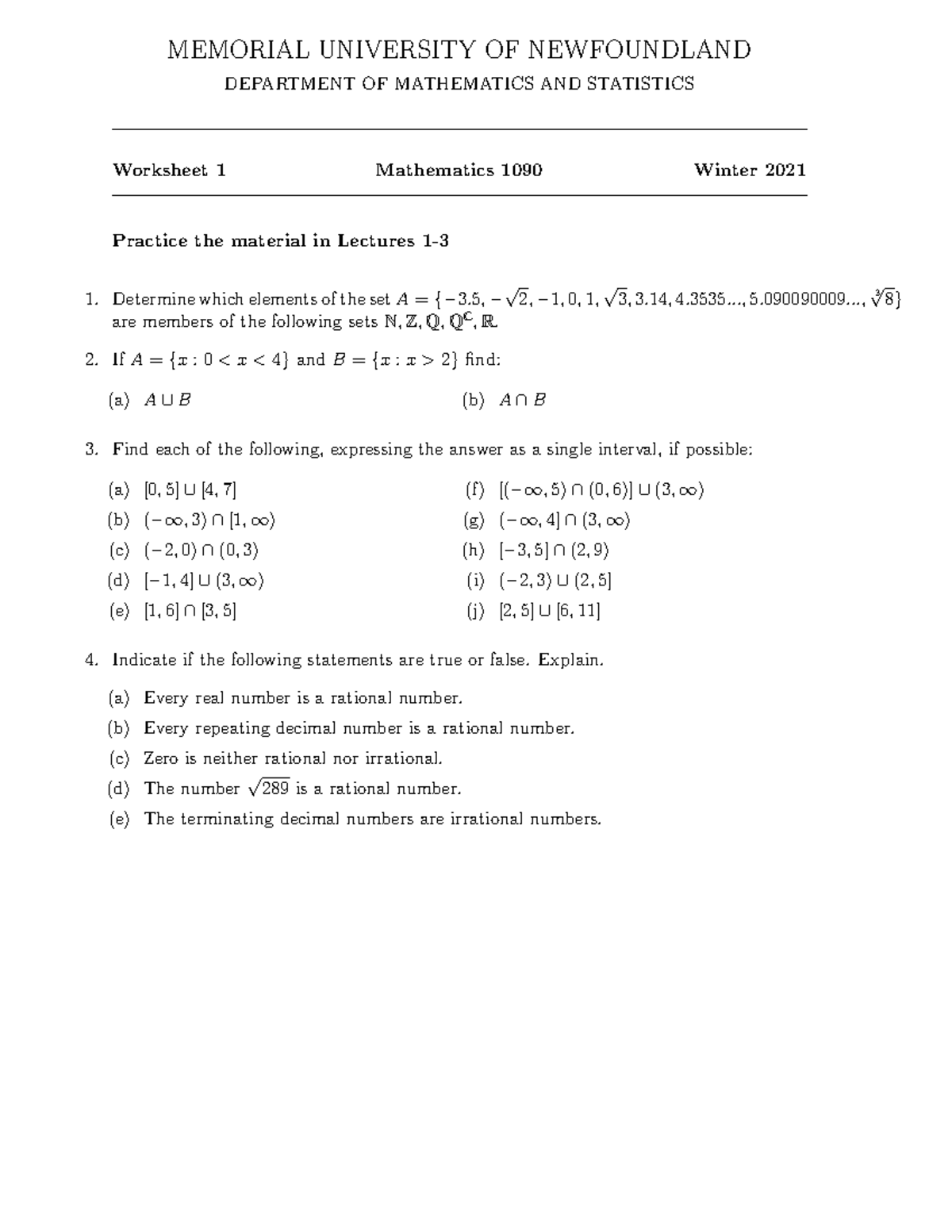 M1090-worksheet 1 - Notes - MEMORIAL UNIVERSITY OF NEWFOUNDLAND ...