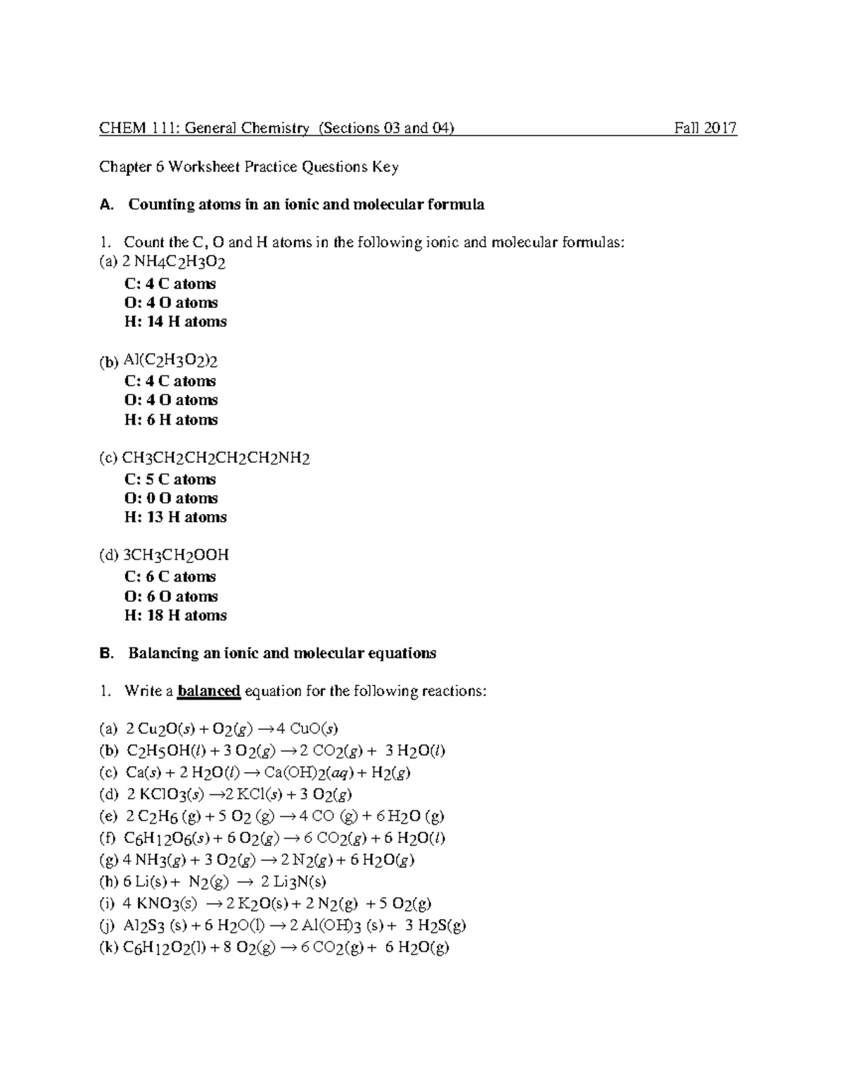 CHEM 111 Worksheet 2017 (Chapter 6)-key - CHEM 111: General Chemistry ...