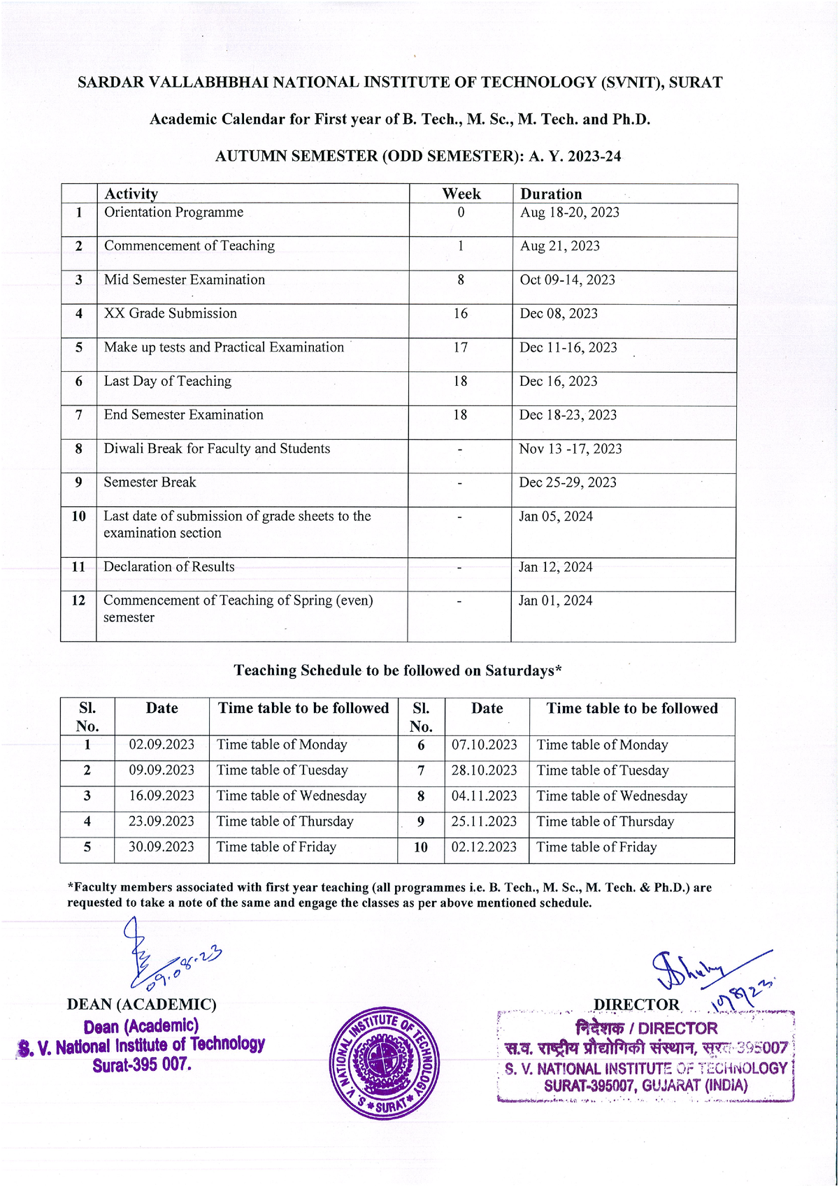 Academic Calendar for B.Tech-I M.Sc.-IM.Tech. and Ph.D (Odd Semester ...