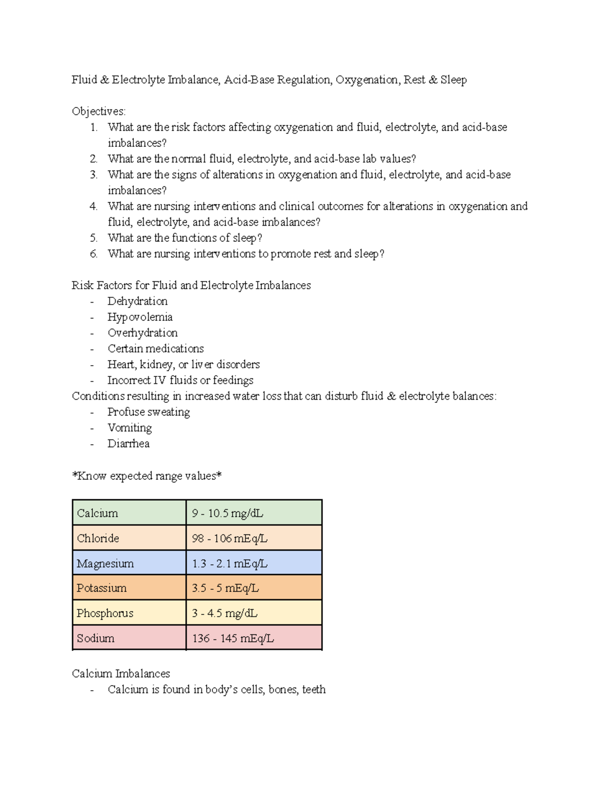 Quiz 5 - study guide - Fluid & Electrolyte Imbalance, Acid-Base ...