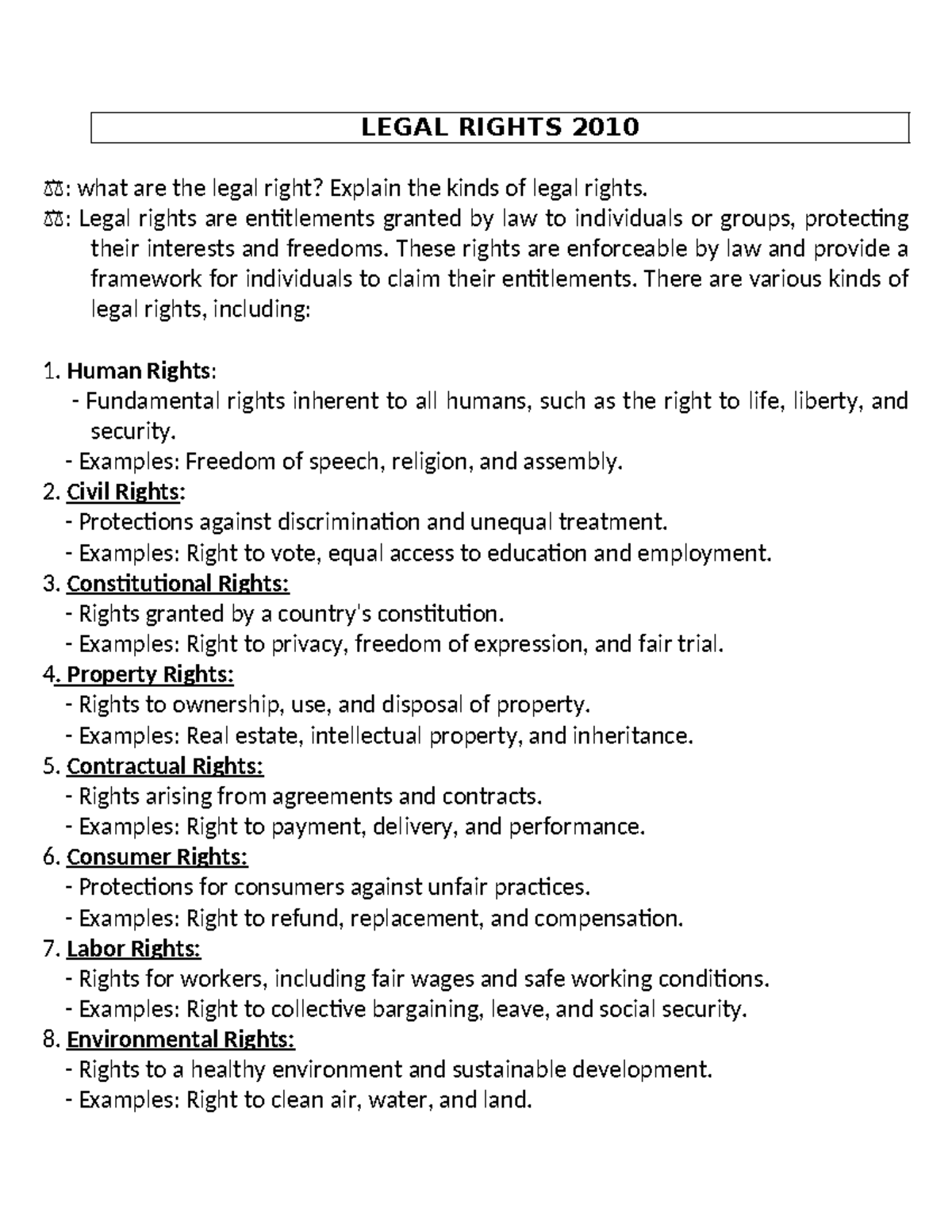 XIII. Custom - LEGAL RIGHTS 2010 ⚖:️ ️what️ are️ the️ legal ️right?️ ...