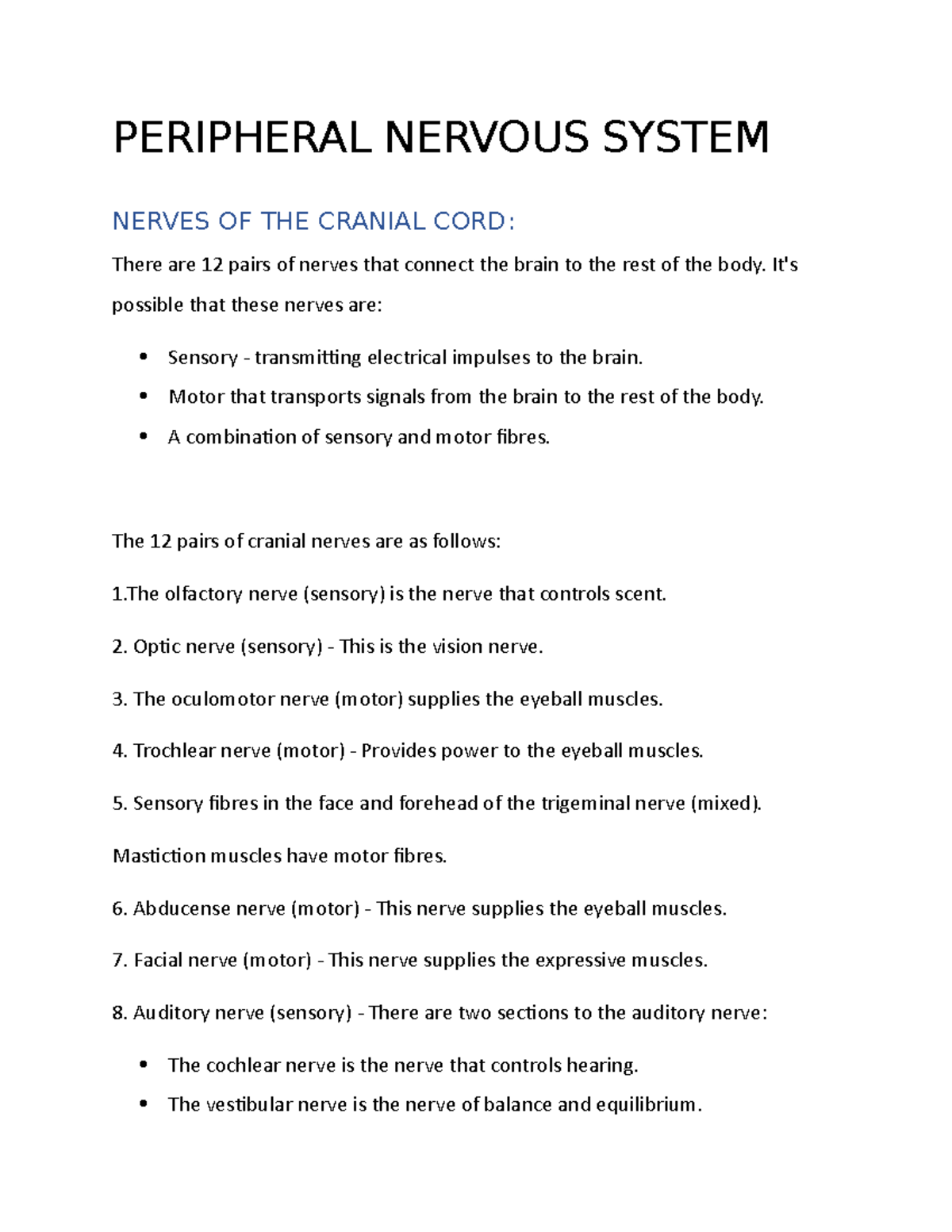Peripheral Nervous System - PERIPHERAL NERVOUS SYSTEM NERVES OF THE ...