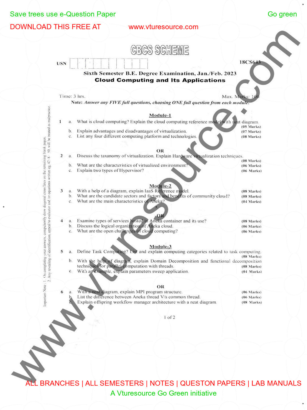 CC FEB-2023 - Cloud Computing Question Paper Previous Year ...