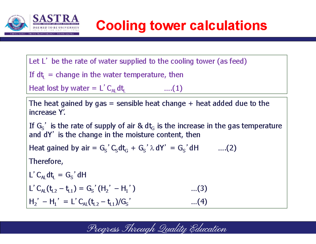 Unit 3 lecture 34 mass transfer 1 notes Cooling tower calculations