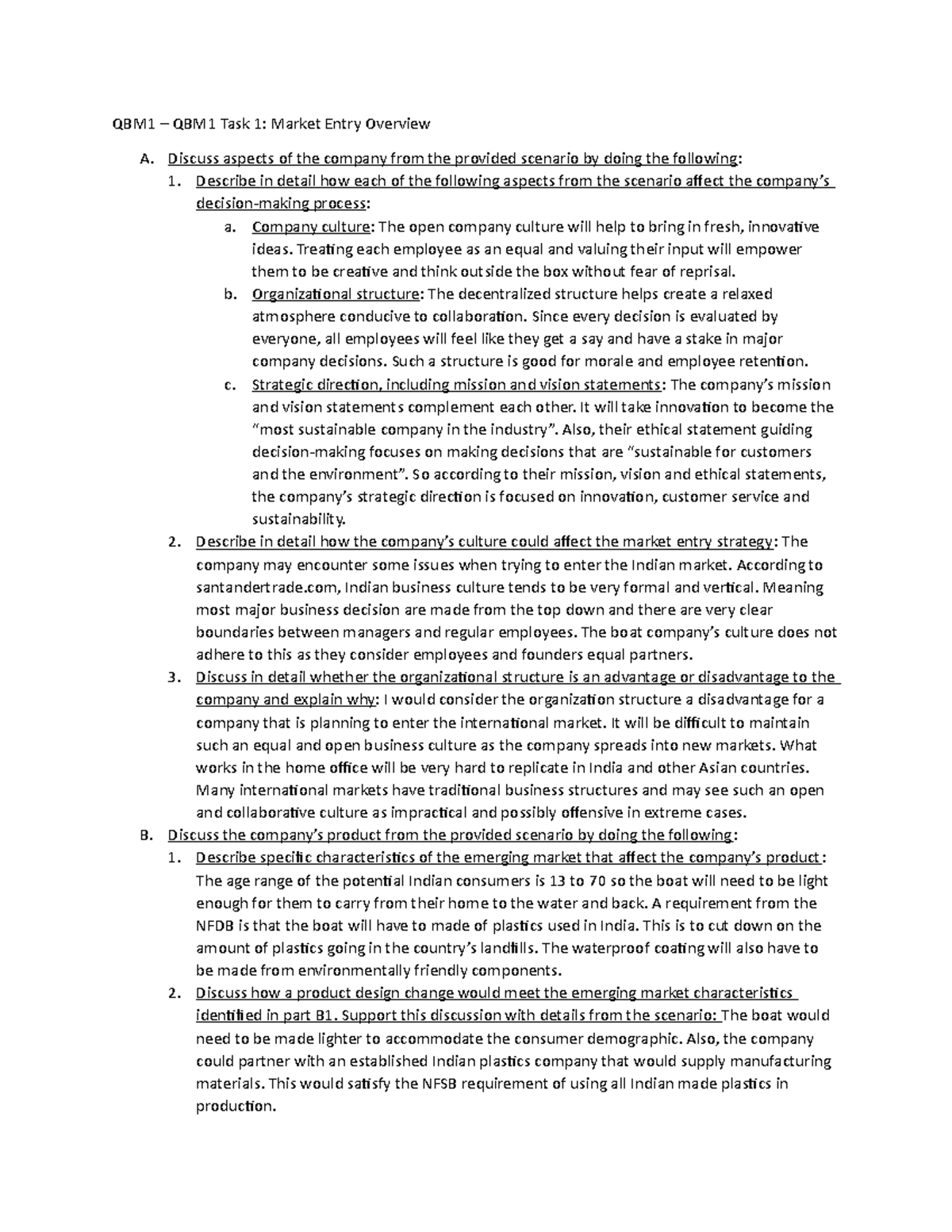 QBM1 - QBM1 - QBM1 – QBM1 Task 1: Market Entry Overview A. Discuss ...