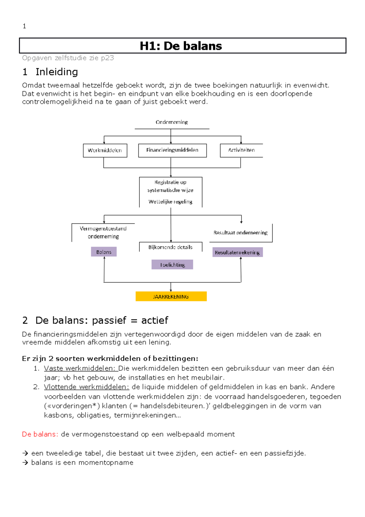 Samenvatting Inleiding Boekhouden - H1: De Balans Opgaven Zelfstudie ...