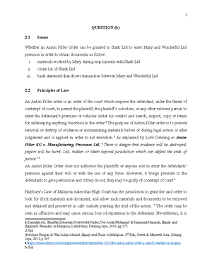 Anton Piller Order Question B 2 1 Issues Whether An Anton Piller Order Can Be Granted To Stark Studocu