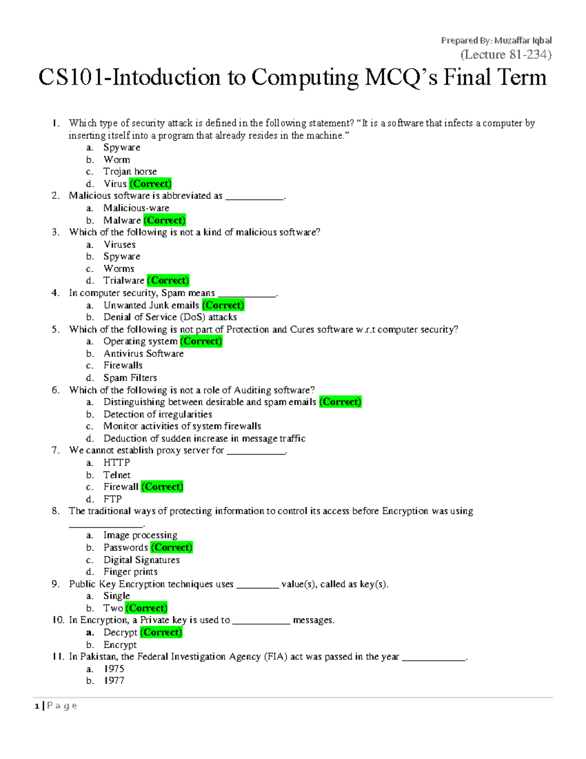 Cs101 Mcqs Final Term Prepared By Muzaffar Iqbal Lecture 81 234 Cs101 Intoduction To Cs101 Mcqs Final Term Prepared By Muzaffar Iqbal Lecture 81 234 Cs101 Intoduction To