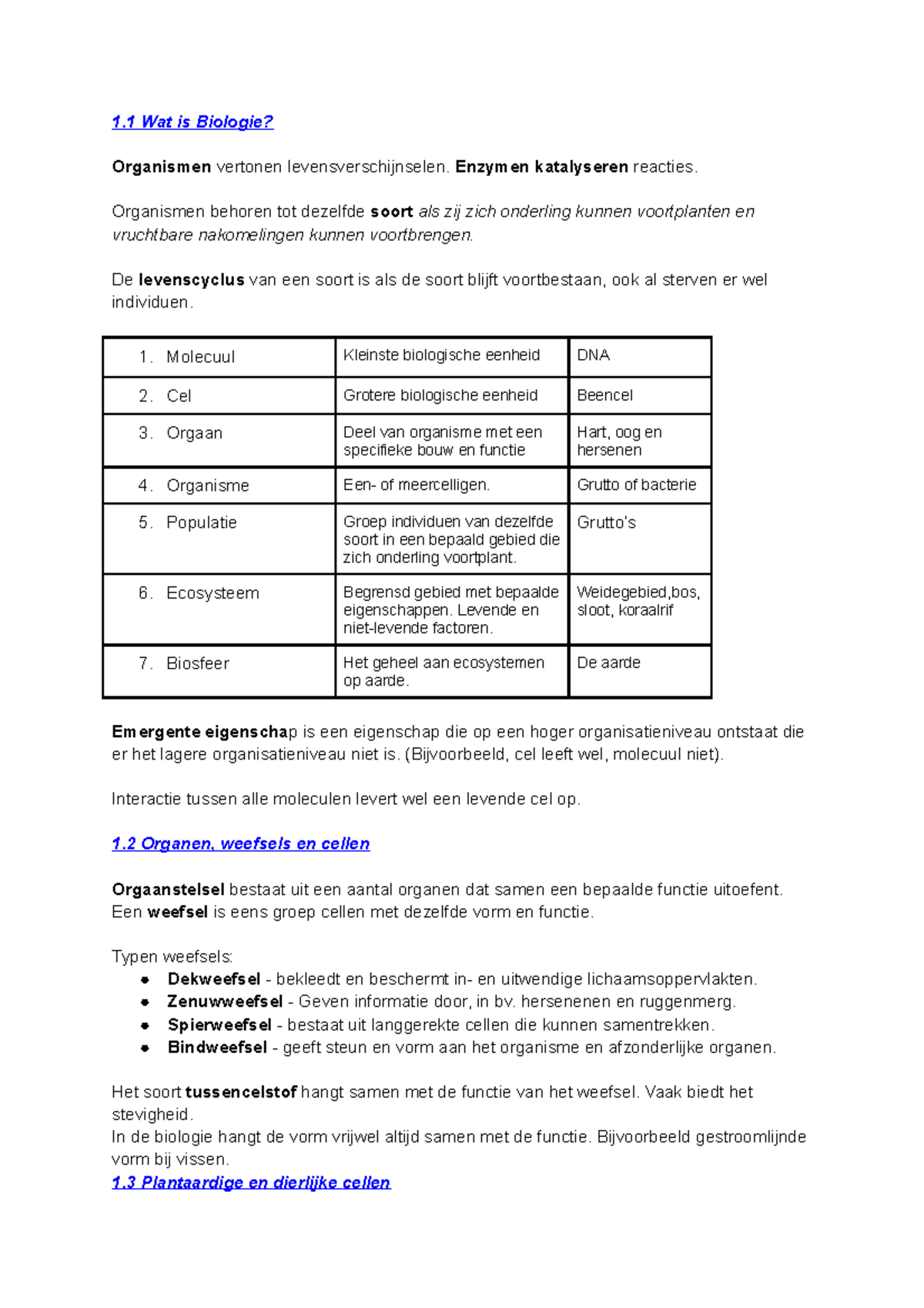 Biologie Inleiding In De Biologie Samenvatting BVJ VWO 4 - 1 Wat Is ...