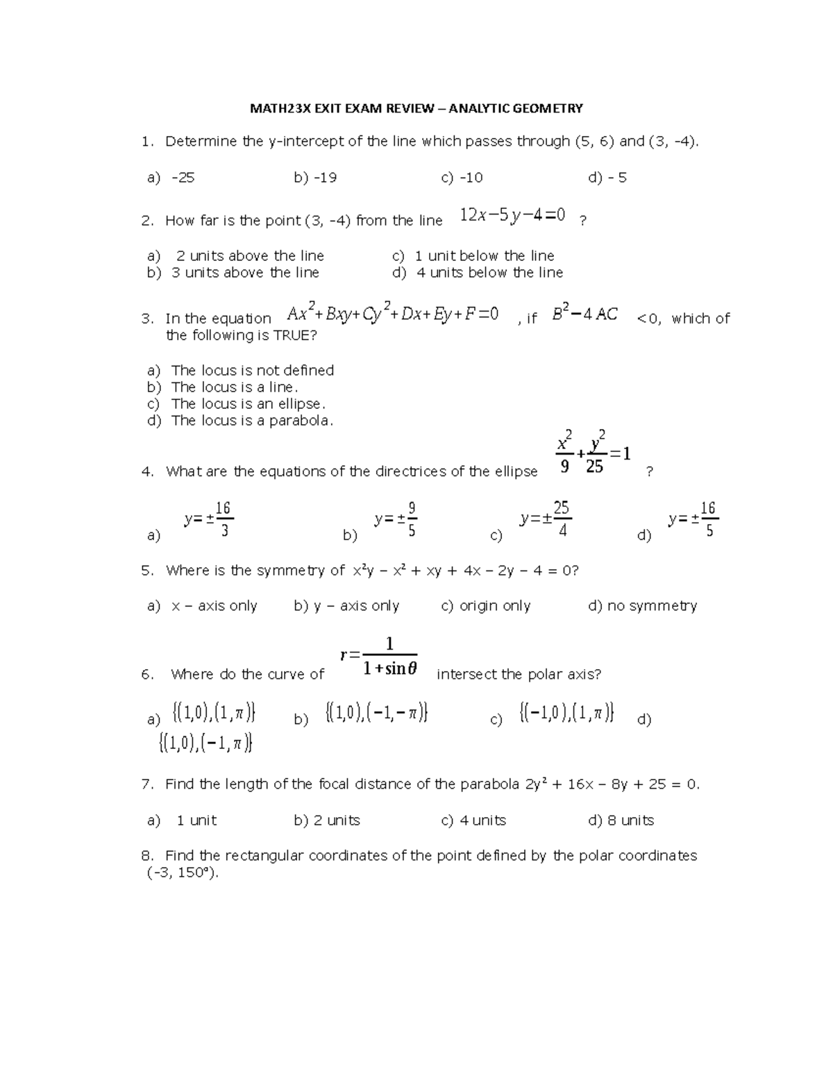 math23x-exit-exam-review-material-analytic-geometry-math23x-exit