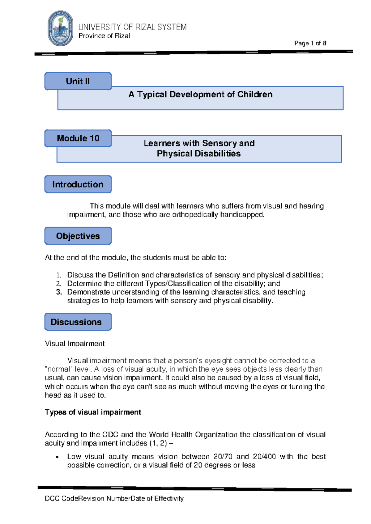Module 10 Learners with Sensory and Physical Disabilities - Province of ...
