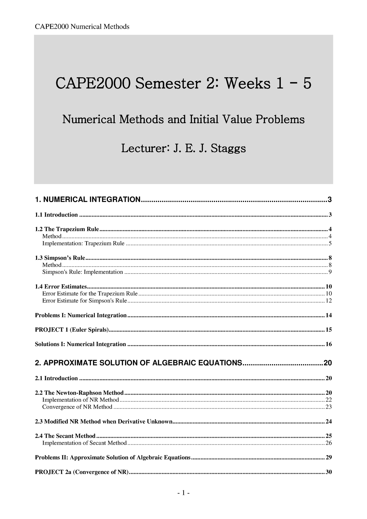 Numerical Methods Notes - Numerical Methods And Initial Value Problems ...