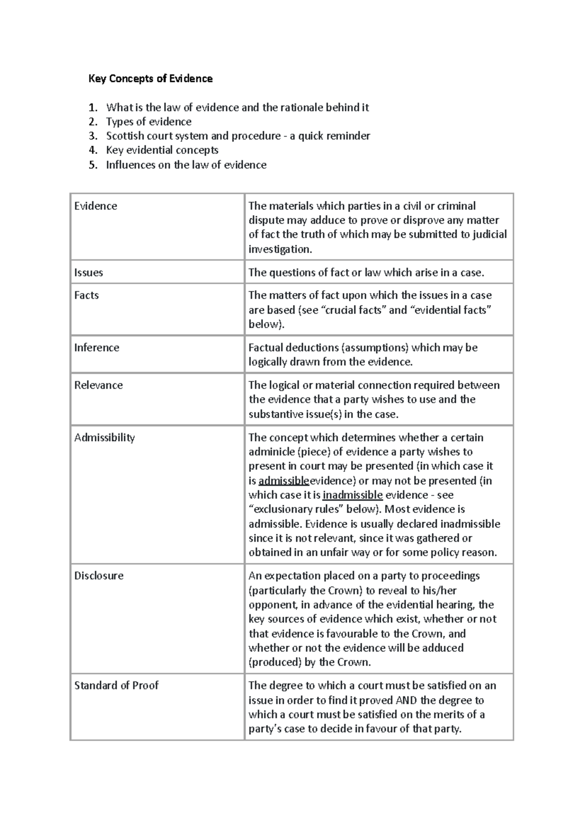 Key Concepts of Evidence - Key Concepts of Evidence What is the law of ...