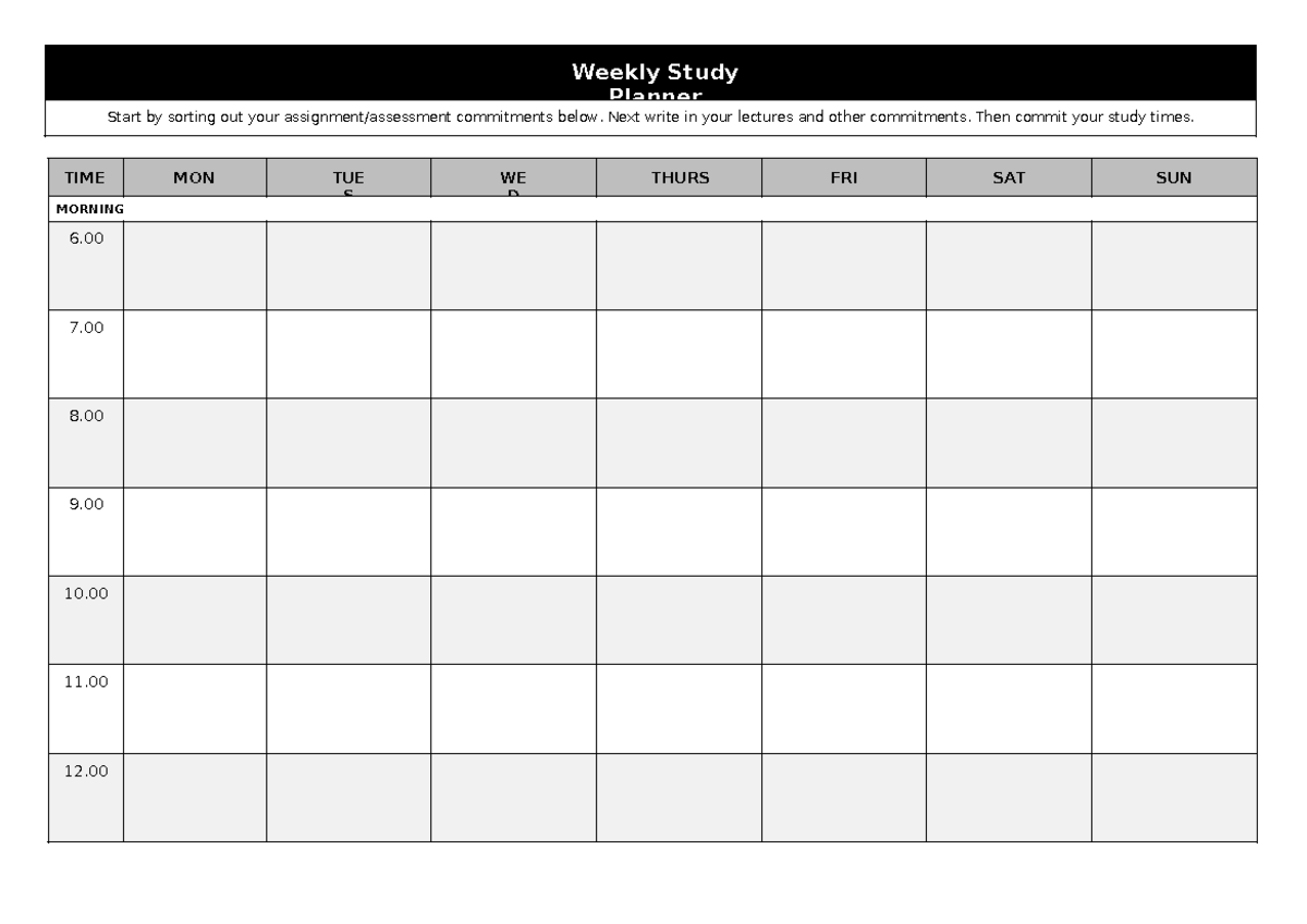 Study plan template 14 - Weekly Study Planner Start by sorting out your ...