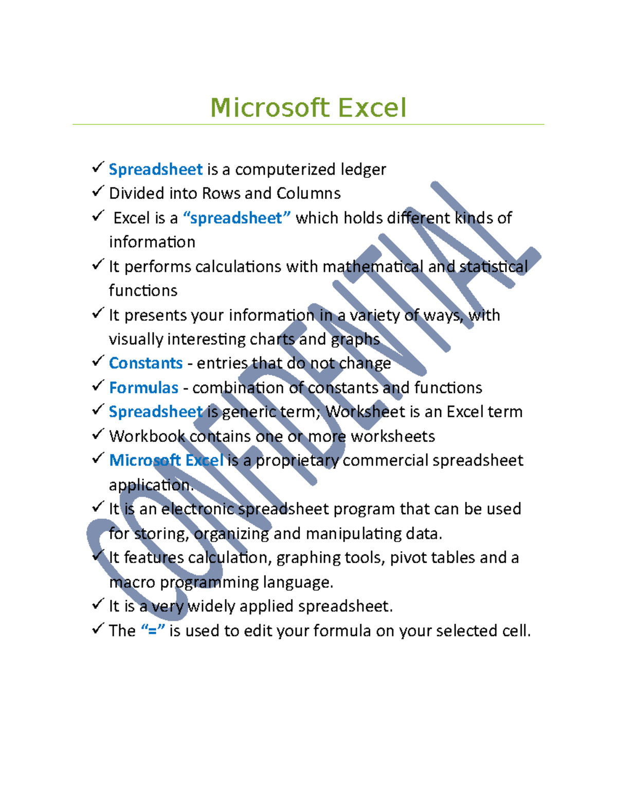 WORD AND Excel - summary for word and ecxel - Microsoft Excel ...