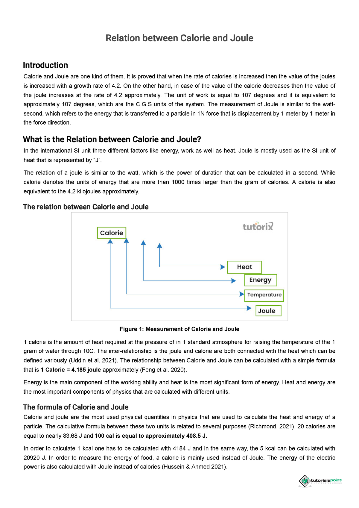 Relation between Calorie and Joule Relation between Calorie and Joule