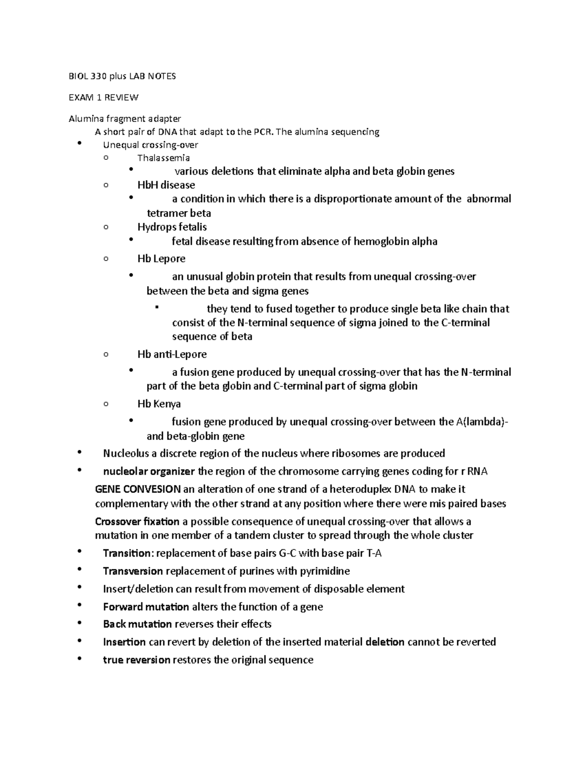 BIOL 330 plus LAB Notes - review for chapter 8 to 17 and exam 1 review ...