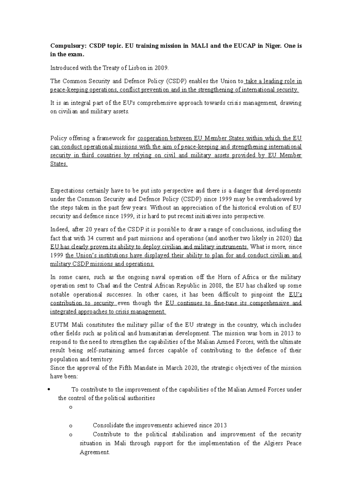 Common Security and Defence Policy - Compulsory: CSDP topic. EU ...