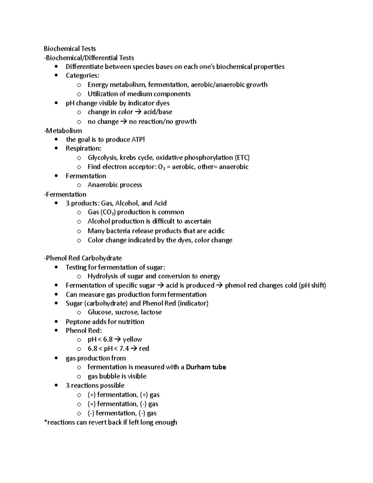 Microbiology Lab Practical 4 Review Biochemical tests Biochemical