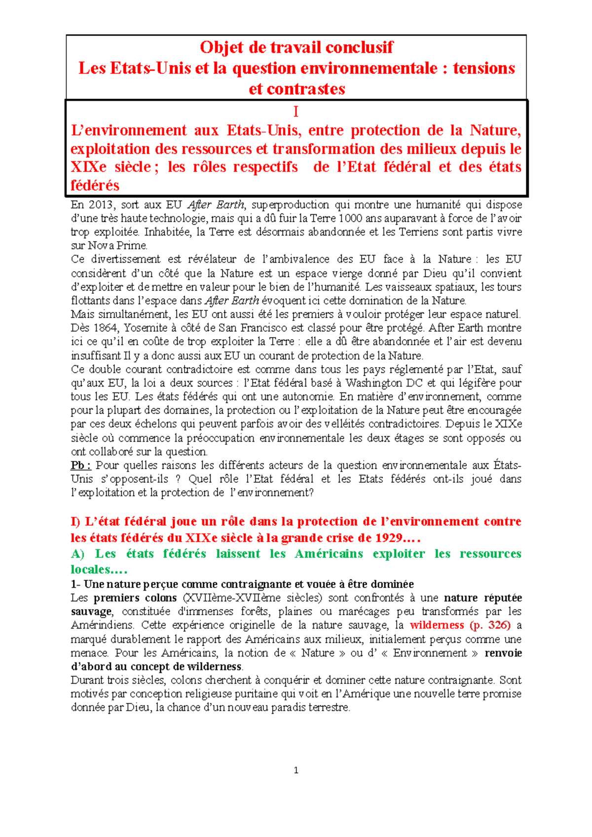 Les états-unis Et La Question Environnementale Dissertation