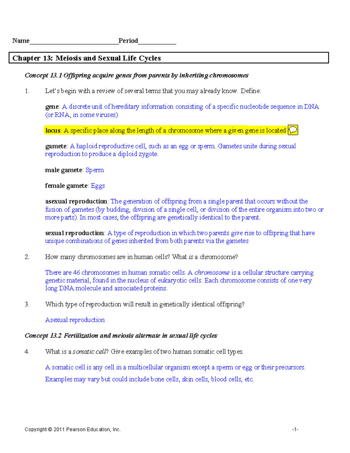 Chapter 13 Study Guide Answers Nameperiod