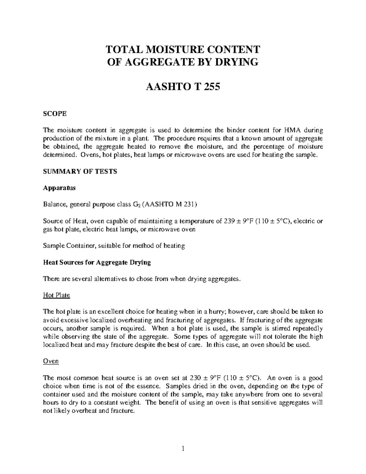 Aashto T255 123e4rtyhjkjhgfdsdfghj 1 Total Moisture Content Of