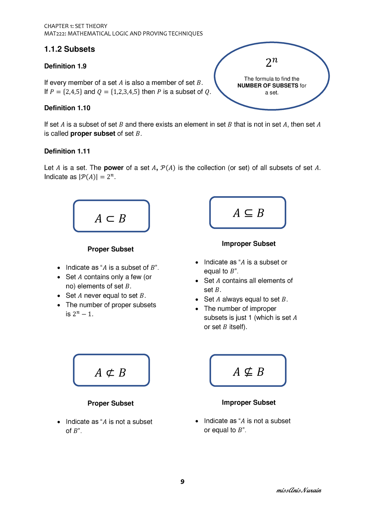 4. Chapter 1 - SETS Theory ( Subsets) - CHAPTER 1: SET THEORY MAT222 ...