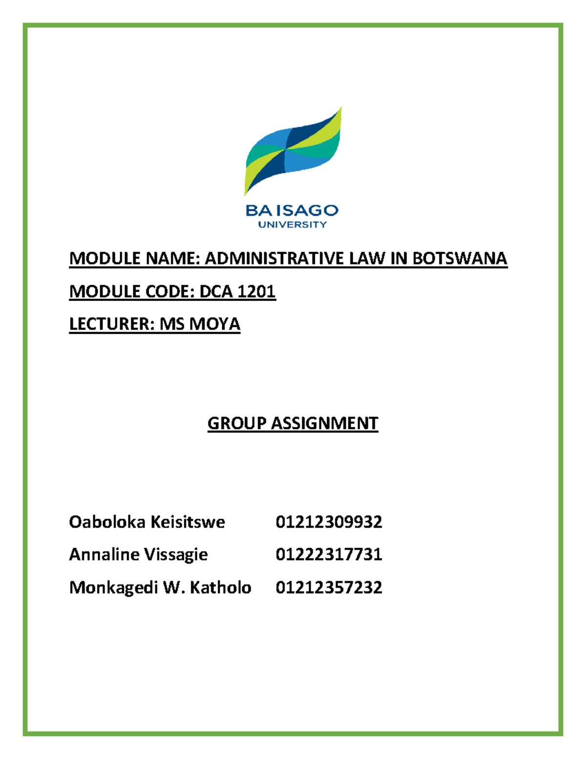 Admin Law Assignment 2Group Work MODULE NAME ADMINISTRATIVE LAW IN