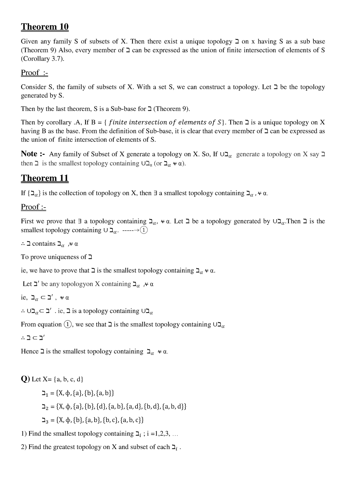 Topo-m - Notes - Theorem 10 Given Any Family S Of Subsets Of X. Then 