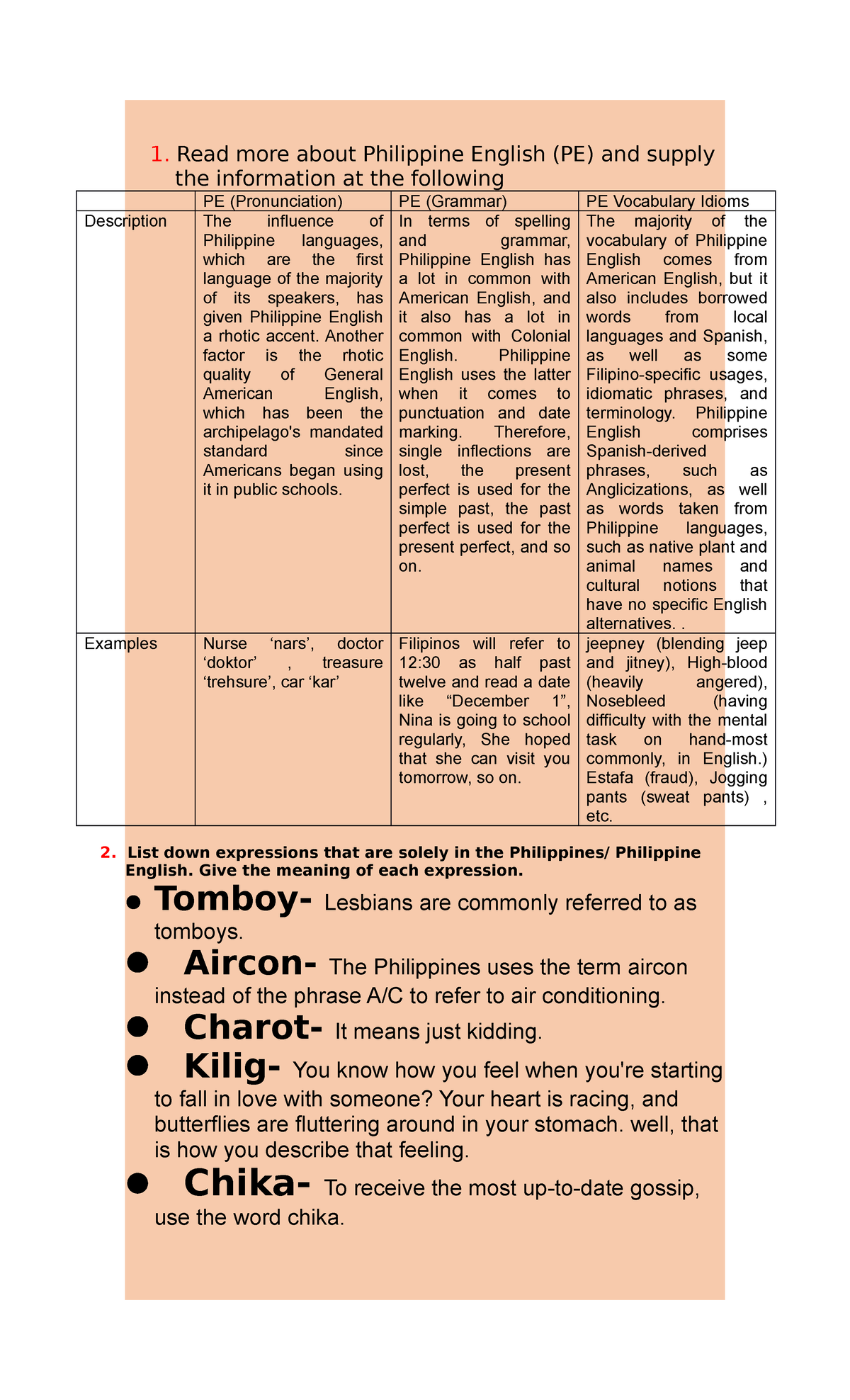 American English Vs Philippine English Examples